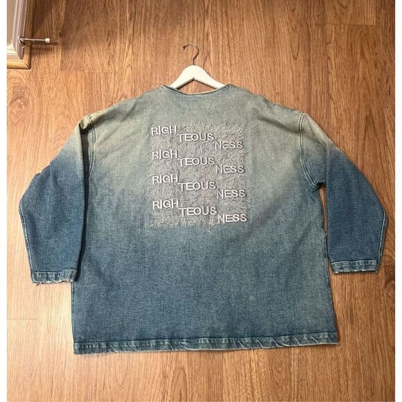 Cross Colours Denim Men’s Oversize Uniform Work Jacket - Vintage Blue Size L NWT - Picture 3 of 8